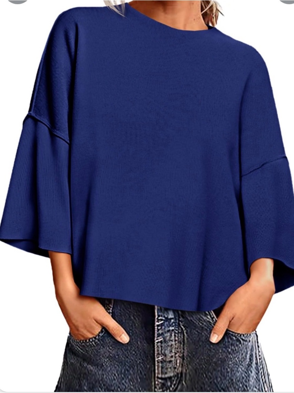 Womens 3/4 Sleeve Sweaters Lightweight Crewneck Loose Pullover Casual Oversized